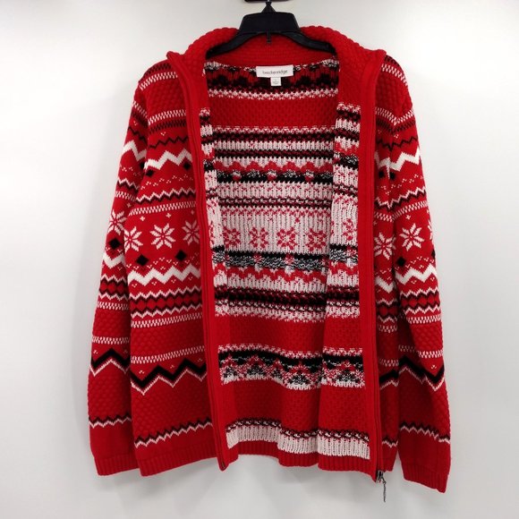 BRECKENRIDGE Sweater Cardigan Women's L Red Fair‎ Isle Full Zip Nordic Snowflake - Picture 4 of 14